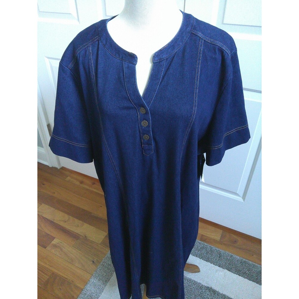 NWT  Links Women's Blue Denim Dress Short Sleeve Pockets Casual Stretch  2X